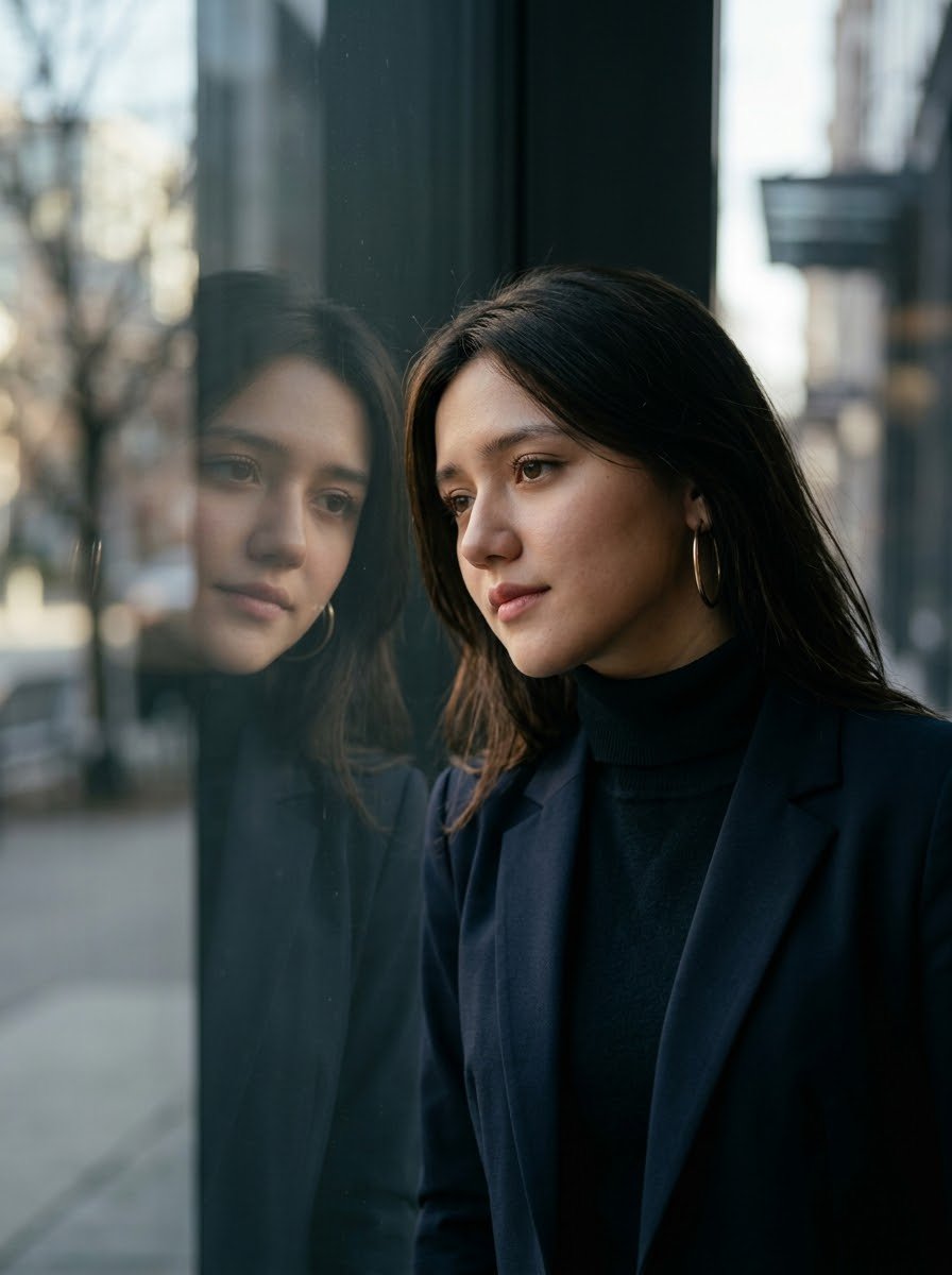 Create a cinematic close-up portrait of a stylish young w... - @AiwithLariab