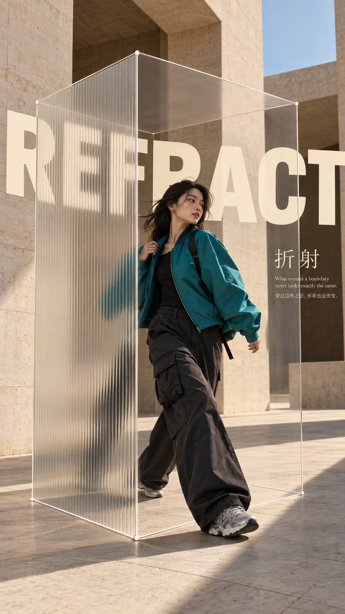 Create a 9:16 experimental fashion editorial poster with ... - @MrLarus